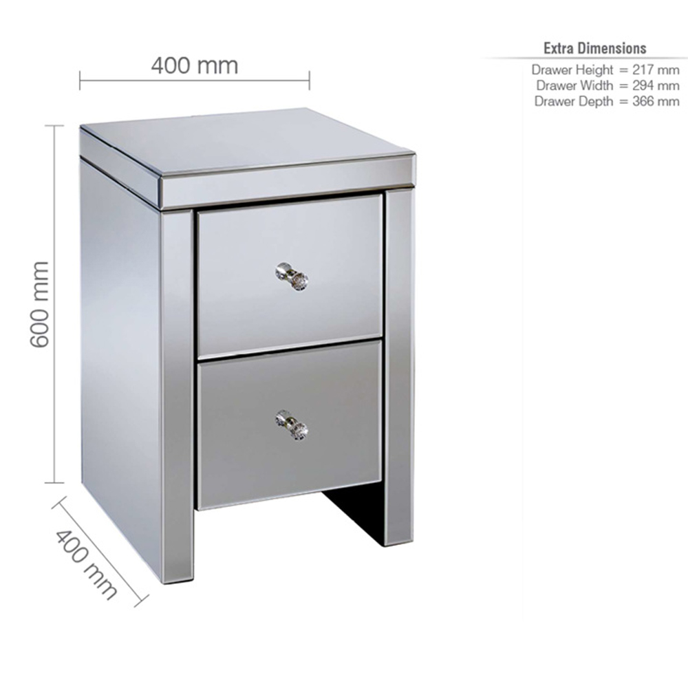 Saville Mirrored Bedside Cabinet With 2 Drawers In Silver