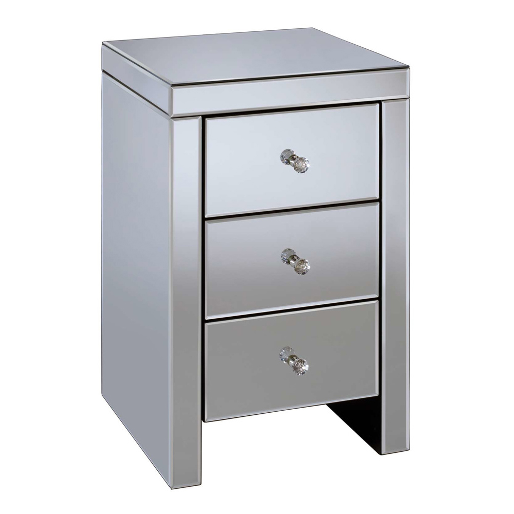 Saville Mirrored Bedside Cabinet With 3 Drawers In Silver