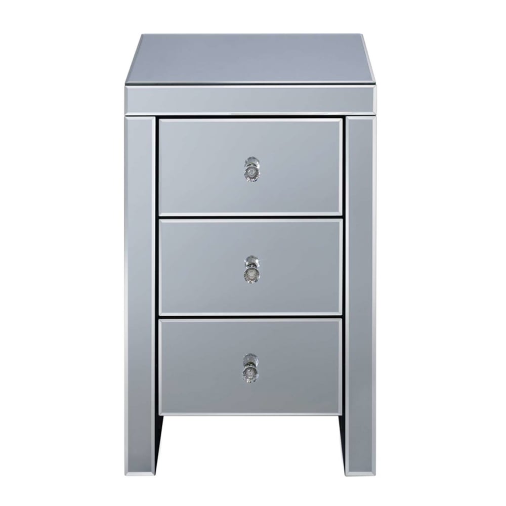 Saville Mirrored Bedside Cabinet With 3 Drawers In Silver