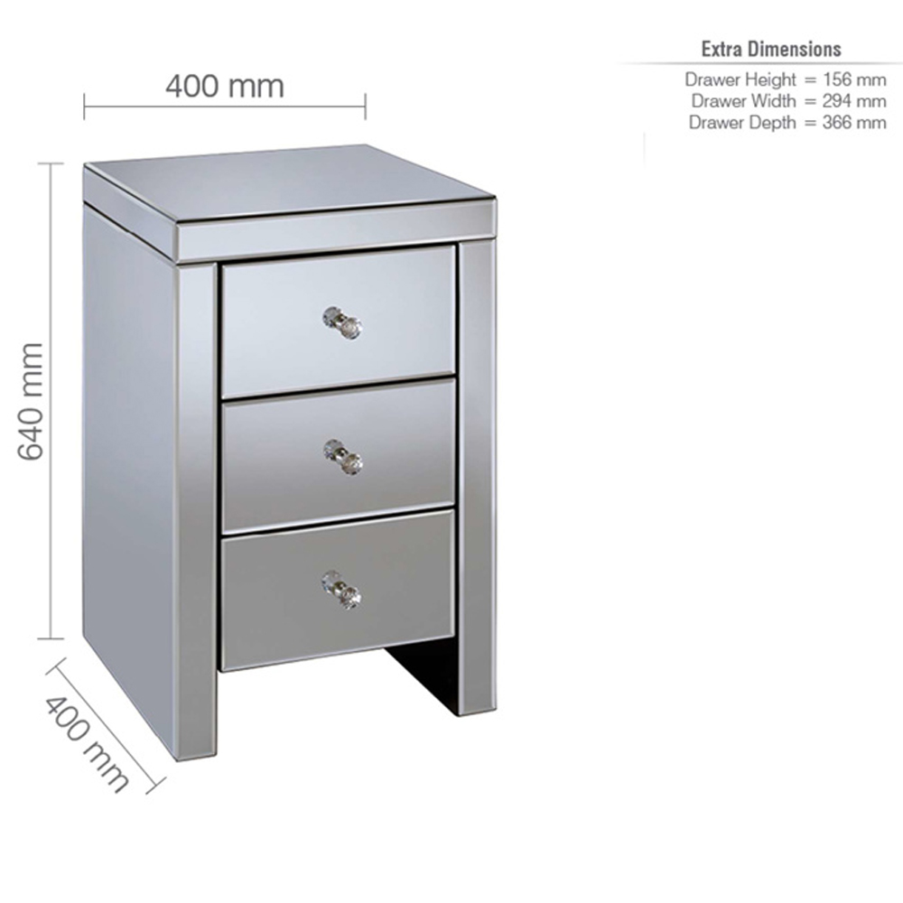 Saville Mirrored Bedside Cabinet With 3 Drawers In Silver