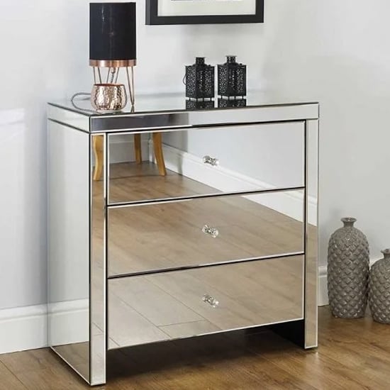 Saville Mirrored Chest Of 3 Drawers In Silver
