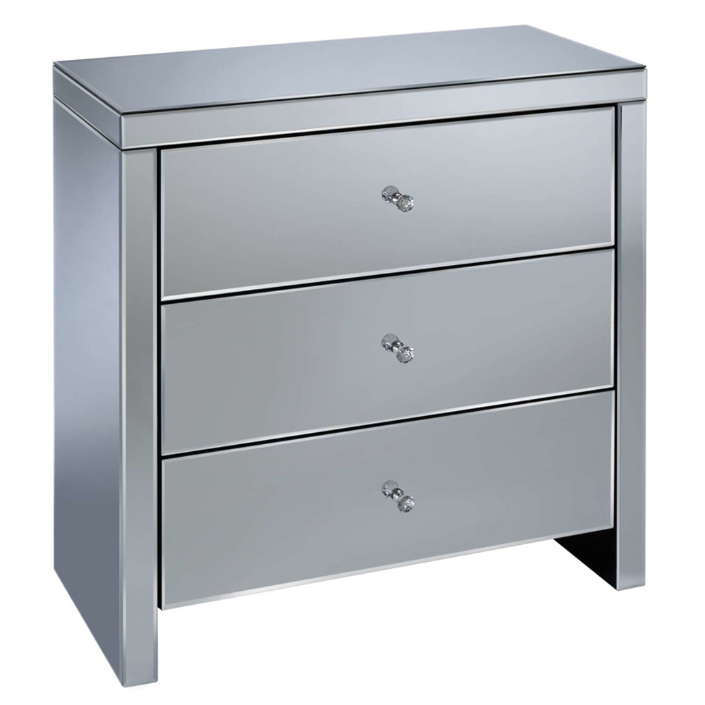 Saville Mirrored Chest Of 3 Drawers In Silver