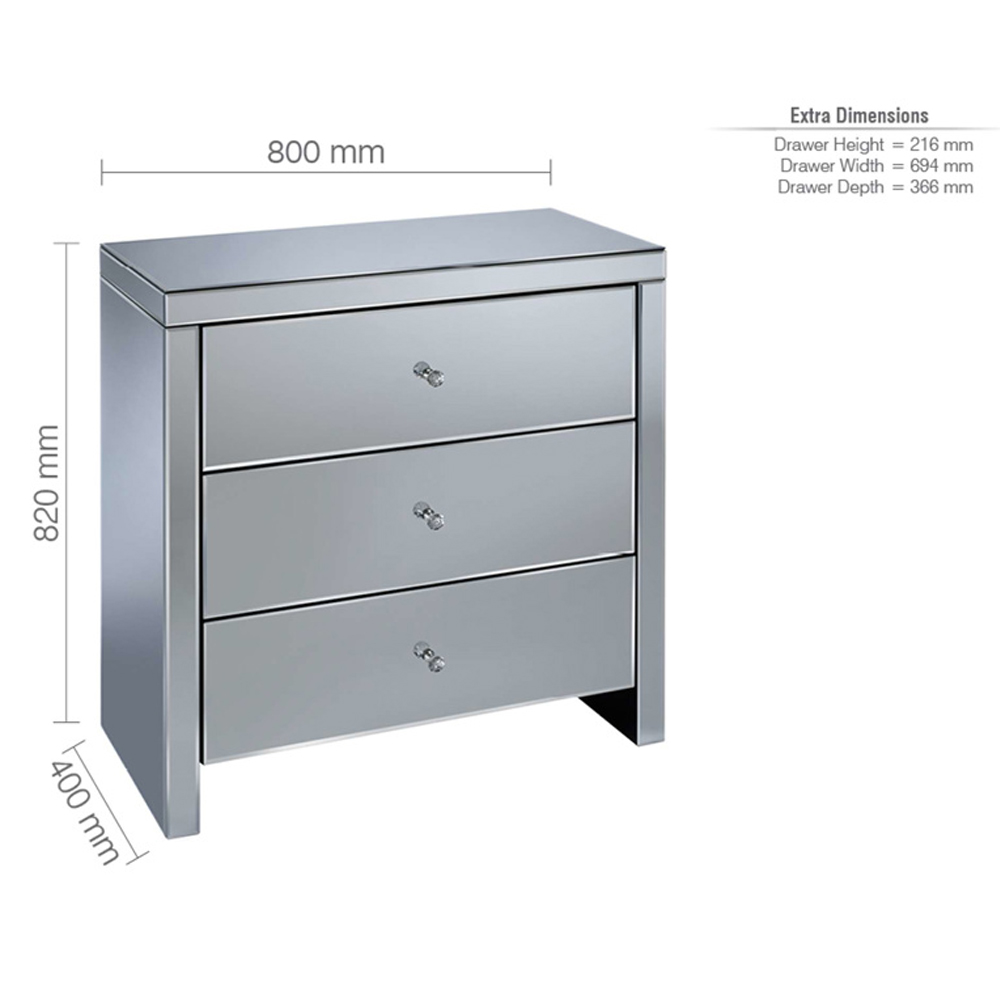 Saville Mirrored Chest Of 3 Drawers In Silver