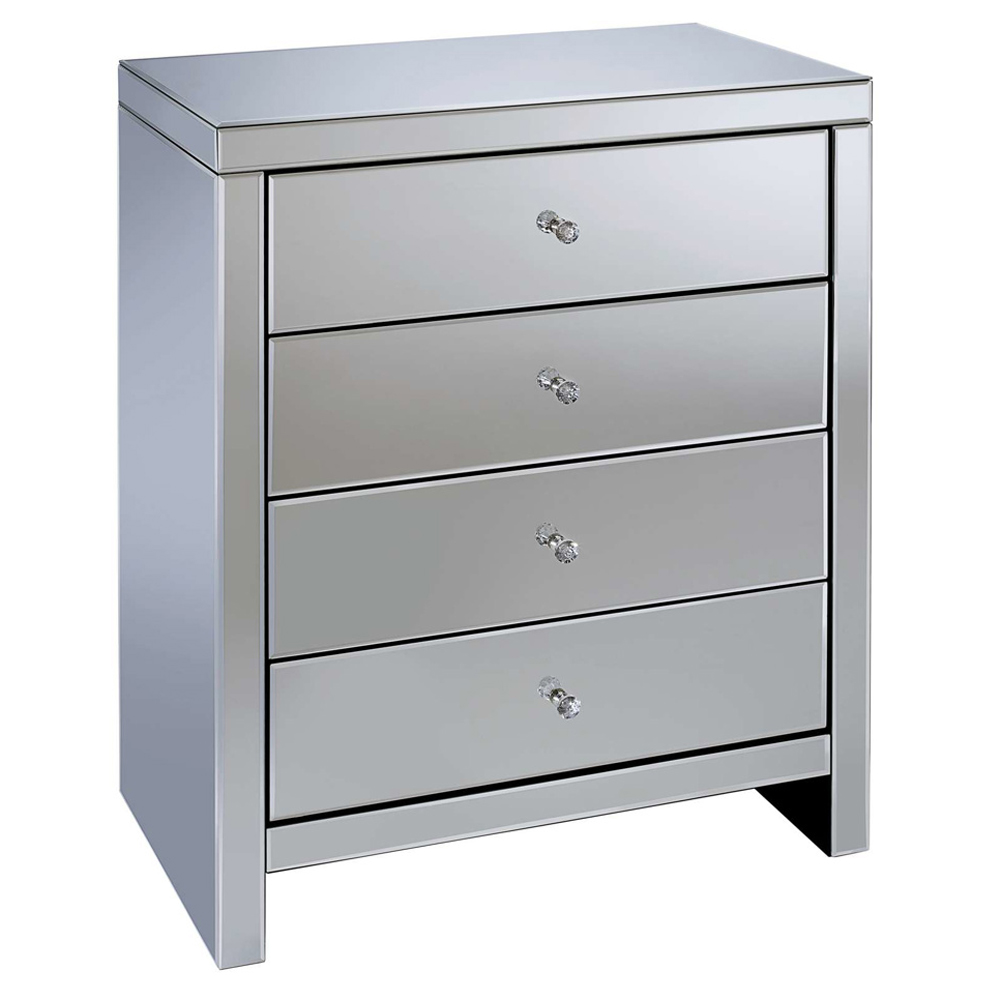 Saville Mirrored Chest Of 4 Drawers In Silver