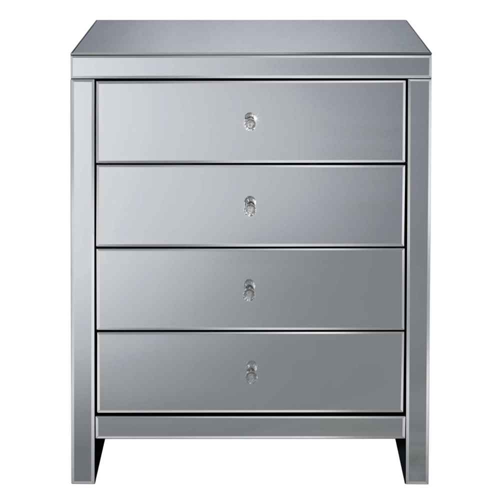 Saville Mirrored Chest Of 4 Drawers In Silver