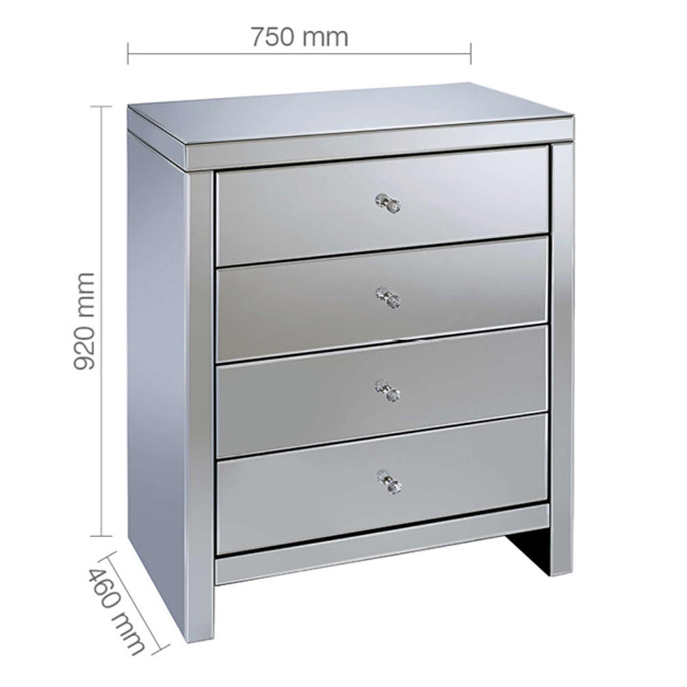 Saville Mirrored Chest Of 4 Drawers In Silver
