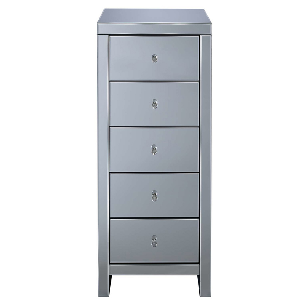 Saville Mirrored Chest Of 5 Drawers In Silver
