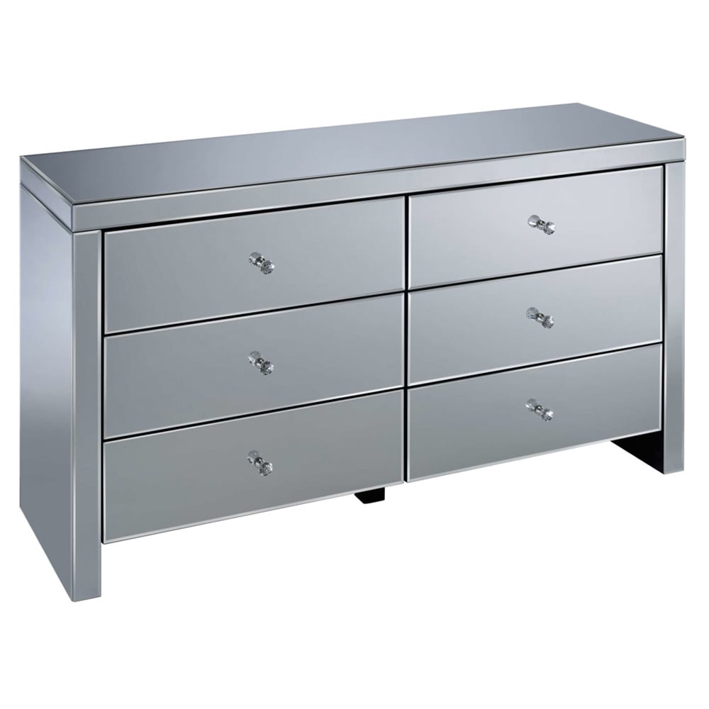 Saville Mirrored Chest Of 6 Drawers In Silver