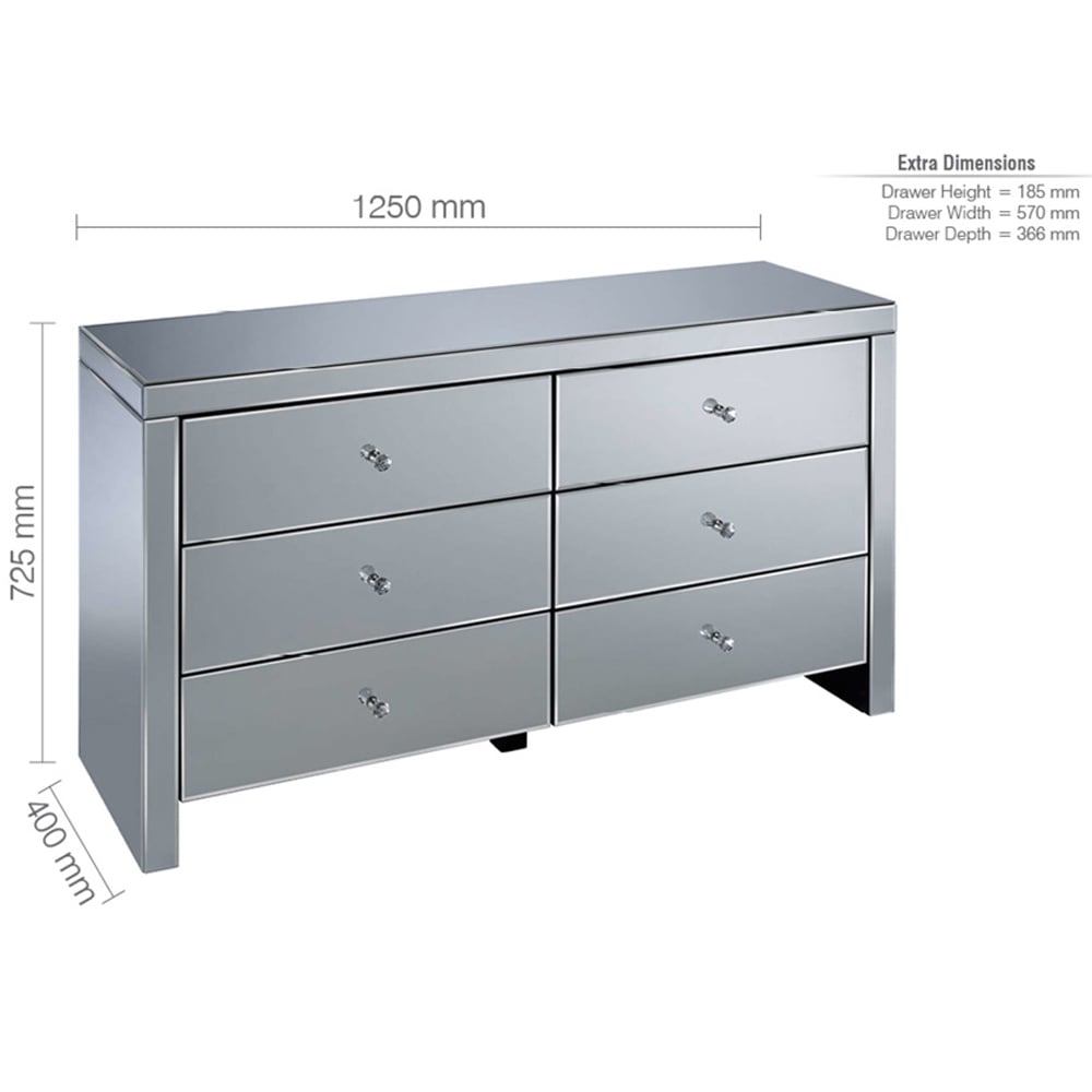 Saville Mirrored Chest Of 6 Drawers In Silver
