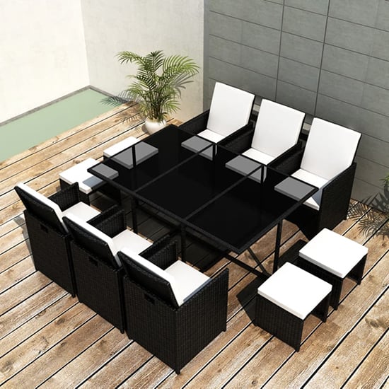 Product photograph of Savir Rattan Outdoor 10 Seater Dining Set With Cushion In Black from Furniture in Fashion