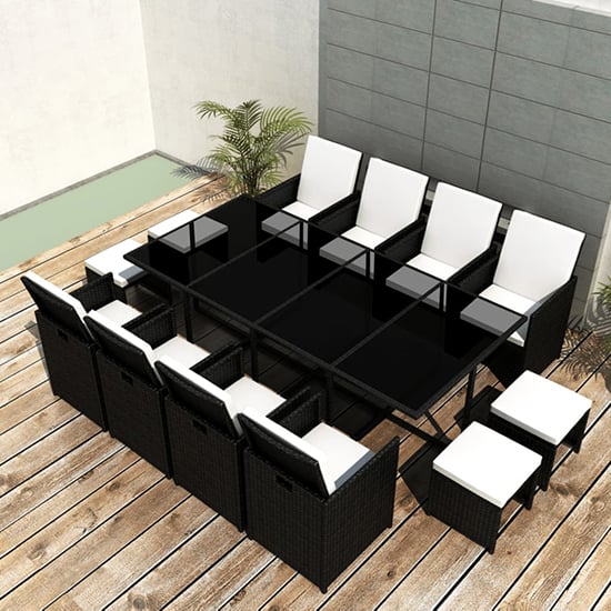 Product photograph of Savir Rattan Outdoor 12 Seater Dining Set With Cushion In Black from Furniture in Fashion