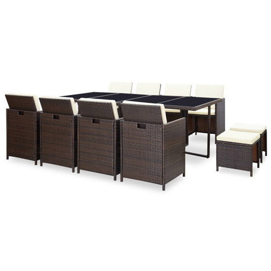 Savir Rattan Outdoor 12 Seater Dining Set With Cushion In Brown
