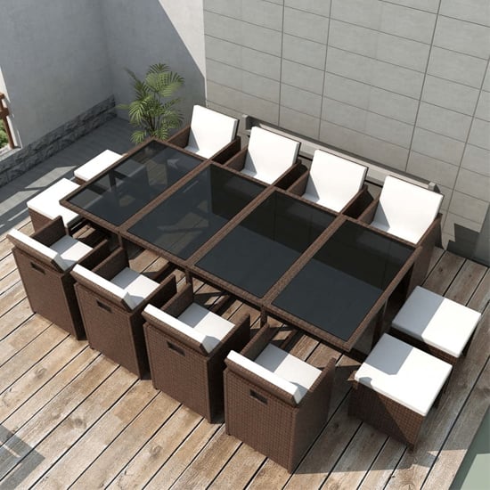 Read more about Savir rattan outdoor 12 seater dining set with cushion in brown
