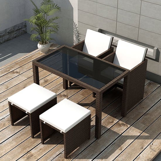 Product photograph of Savir Rattan Outdoor 4 Seater Dining Set With Cushion In Brown from Furniture in Fashion