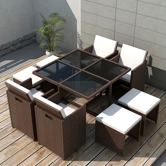 Product photograph of Savir Rattan Outdoor 8 Seater Dining Set With Cushion In Brown from Furniture in Fashion