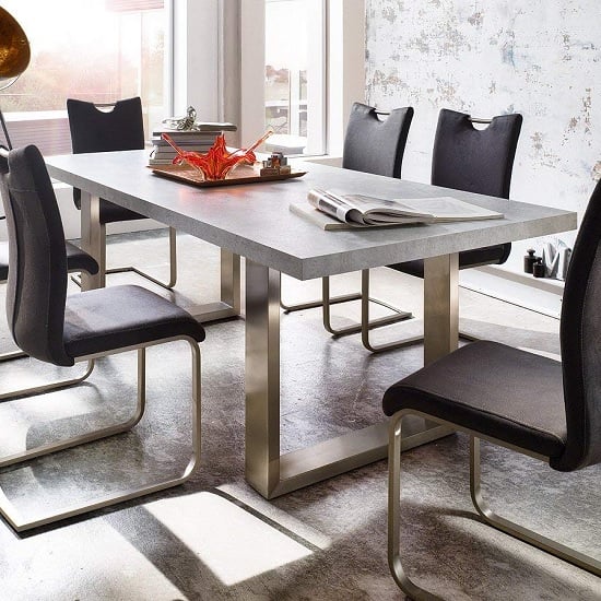 Savona Extra Large Dining Table In Grey And Stainless Steel Legs_1