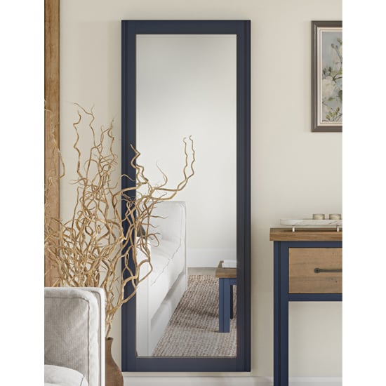 Savona Wall Mirror Extra Long In Blue Wooden Frame