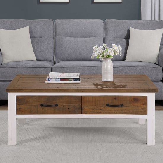 Product photograph of Savona Wooden Coffee Table With 4 Drawers In Oak And White from Furniture in Fashion