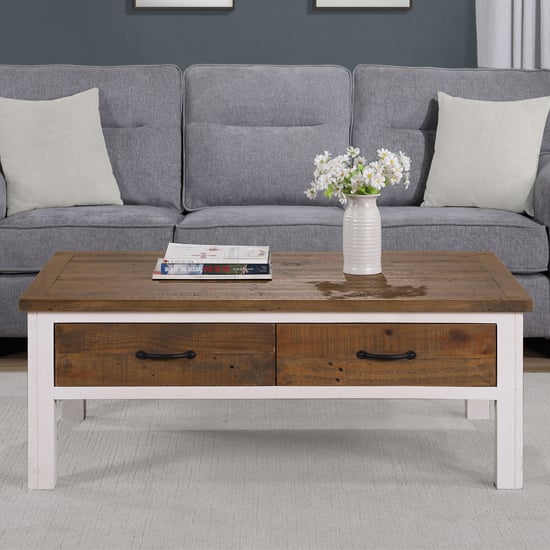 Read more about Savona wooden coffee table with 4 drawers in oak and white