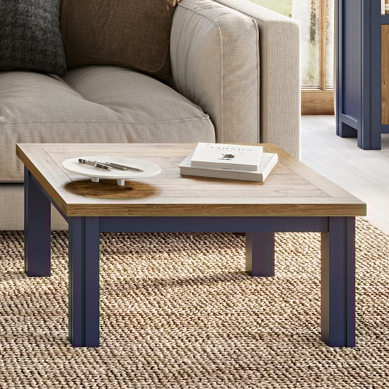 Read more about Savona wooden coffee table square in oak and blue