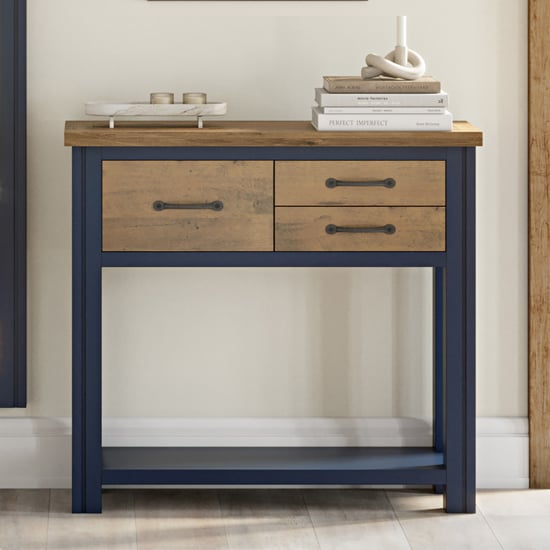 Product photograph of Savona Wooden Console Table With 3 Drawers In Blue from Furniture in Fashion