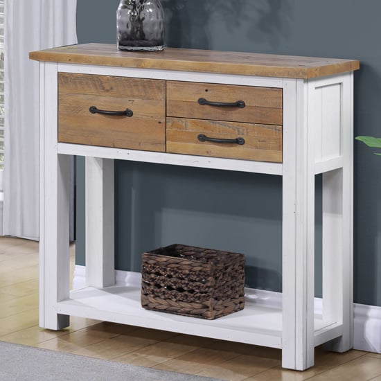 Read more about Savona wooden console table with 3 drawers in white