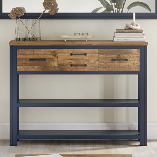 Savona Wooden Console Table With 4 Drawers In Blue