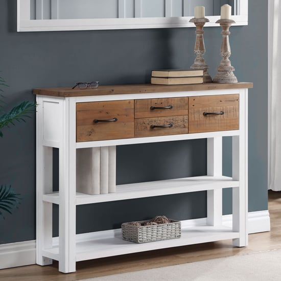 Read more about Savona wooden console table with 4 drawers in white