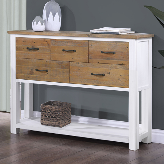 Read more about Savona wooden console table with 5 drawers in white