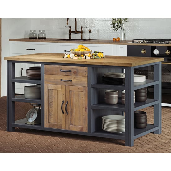Savona Wooden Kitchen Island With 2 Doors 2 Drawers In Blue