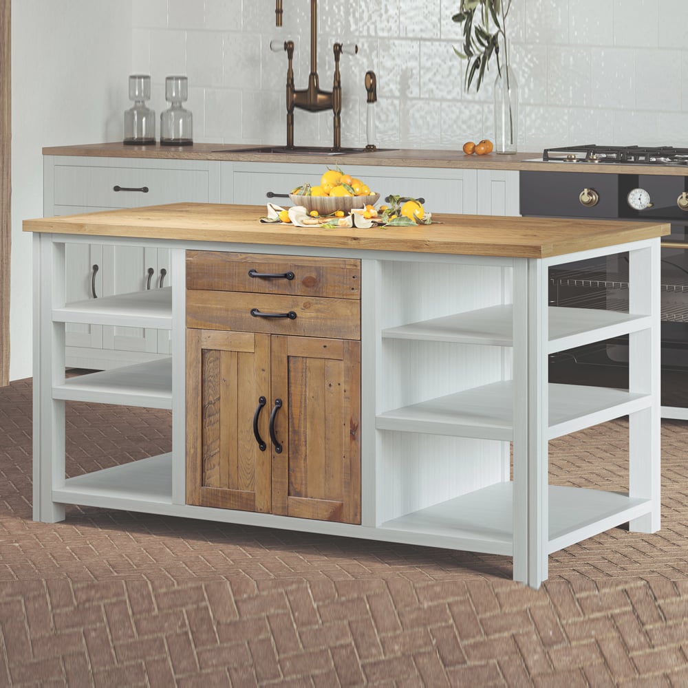 Savona Wooden Kitchen Island With 2 Doors 2 Drawers In White Oak