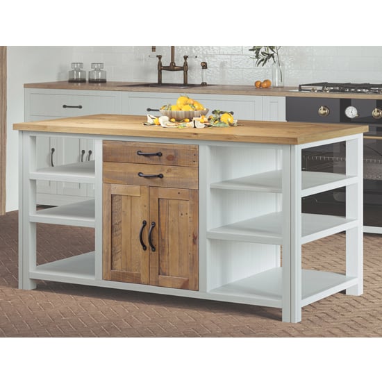 Savona Wooden Kitchen Island With 2 Doors 2 Drawers In White