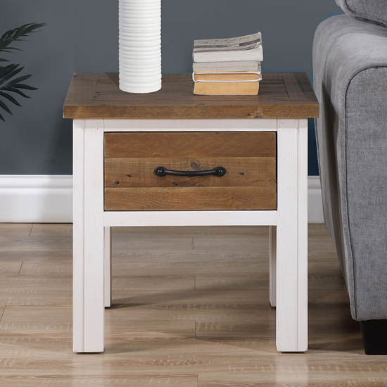 Read more about Savona wooden lamp table with 1 drawer in oak and white