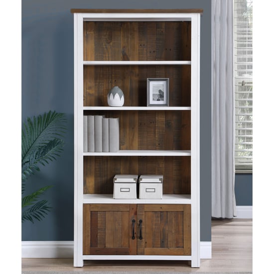 Savona Wooden Large Open Bookcase With 2 Doors In White