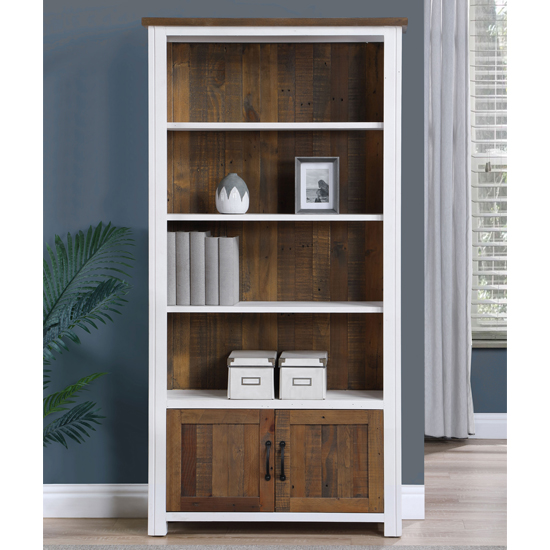 Read more about Savona wooden large open bookcase with 2 doors in white