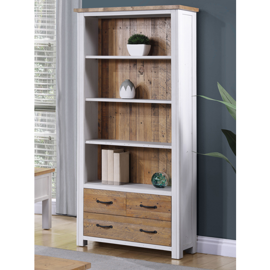Savona Wooden Large Open Bookcase With 3 Drawers In White
