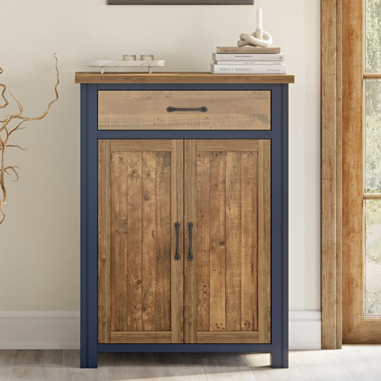 Product photograph of Savona Wooden Shoe Storage Cabinet With Drawer In Blue from Furniture in Fashion