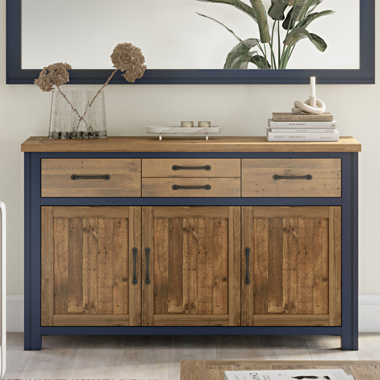 Savona Wooden Sideboard With 3 Doors 4 Drawers In Blue
