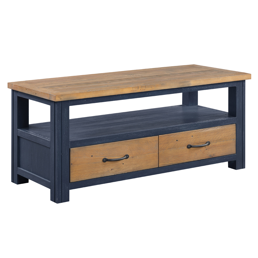 Savona Wooden TV Stand With 2 Drawers In Blue And Oak