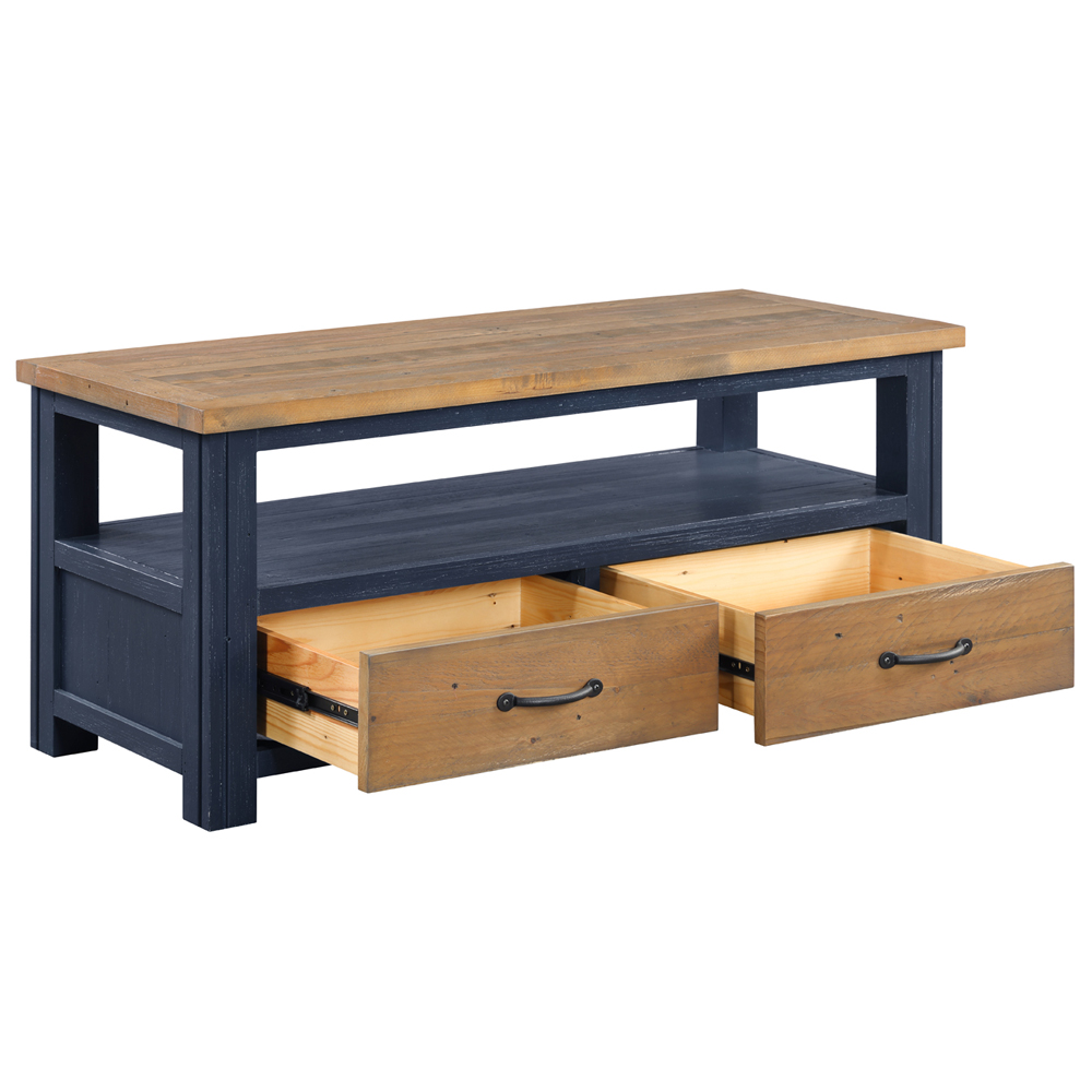 Savona Wooden TV Stand With 2 Drawers In Blue And Oak