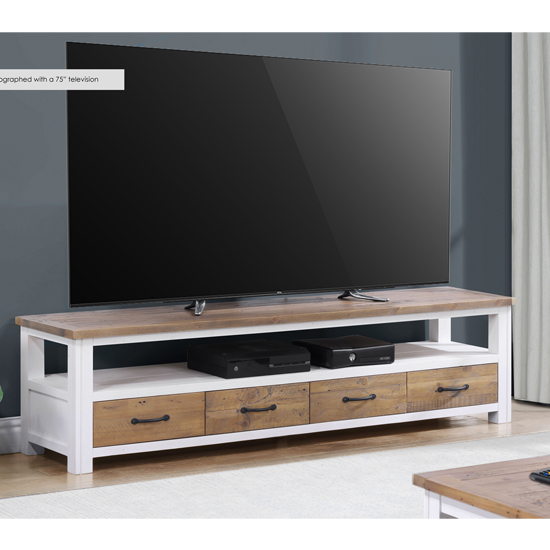 Read more about Savona wooden tv stand wide with 4 drawers in oak and white