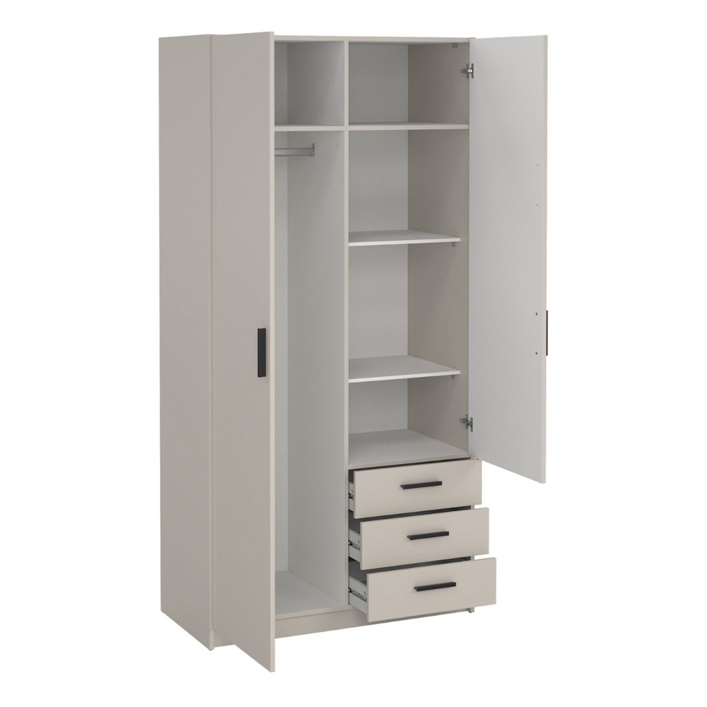 Savoy Wooden Wardrobe with 2 Doors 3 Drawers in Cashmere