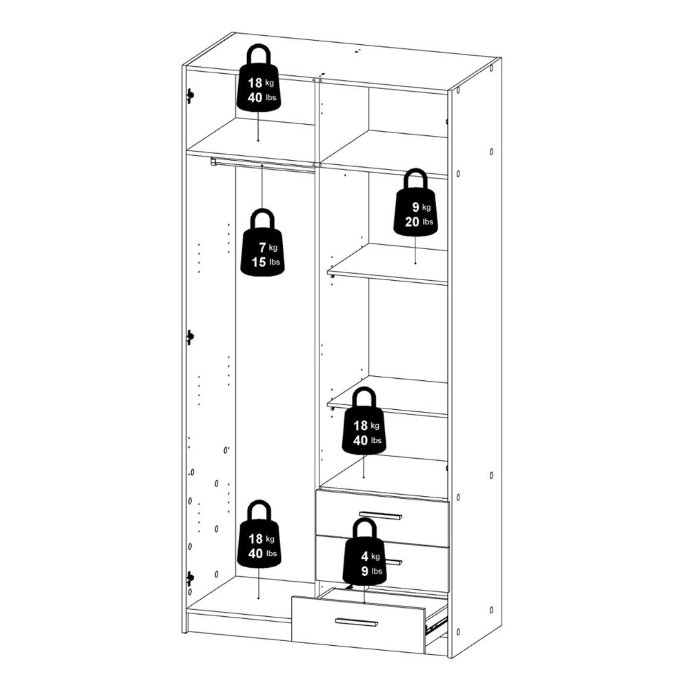 Savoy Wooden Wardrobe with 2 Doors 3 Drawers in Cashmere