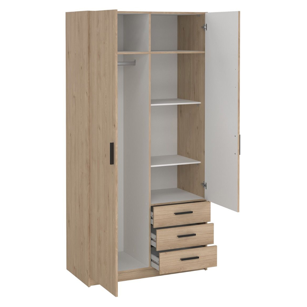 Savoy Wooden Wardrobe with 2 Doors 3 Drawers in Jackson Hickory