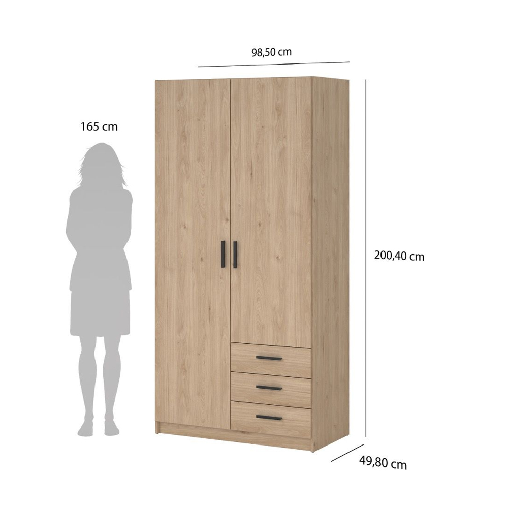 Savoy Wooden Wardrobe with 2 Doors 3 Drawers in Jackson Hickory