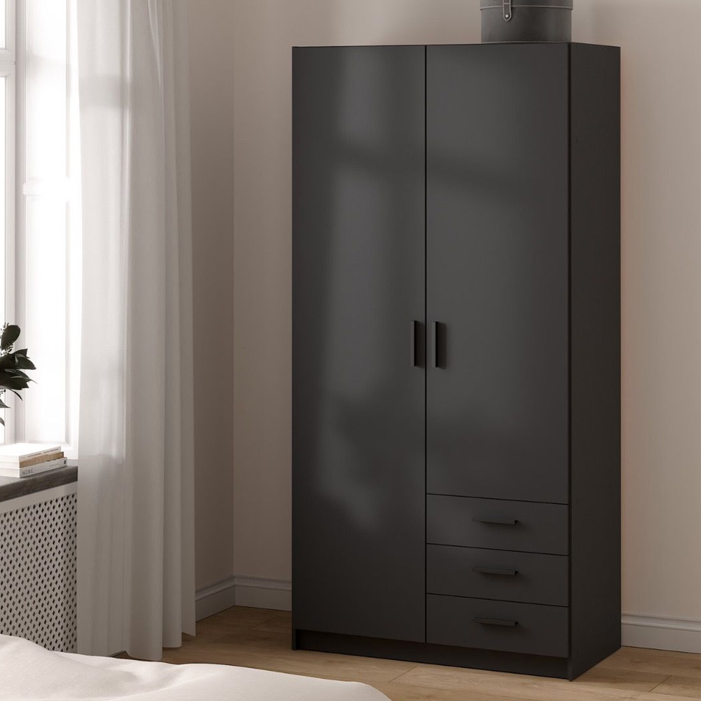 Savoy Wooden Wardrobe with 2 Doors 3 Drawers in Matt Grey