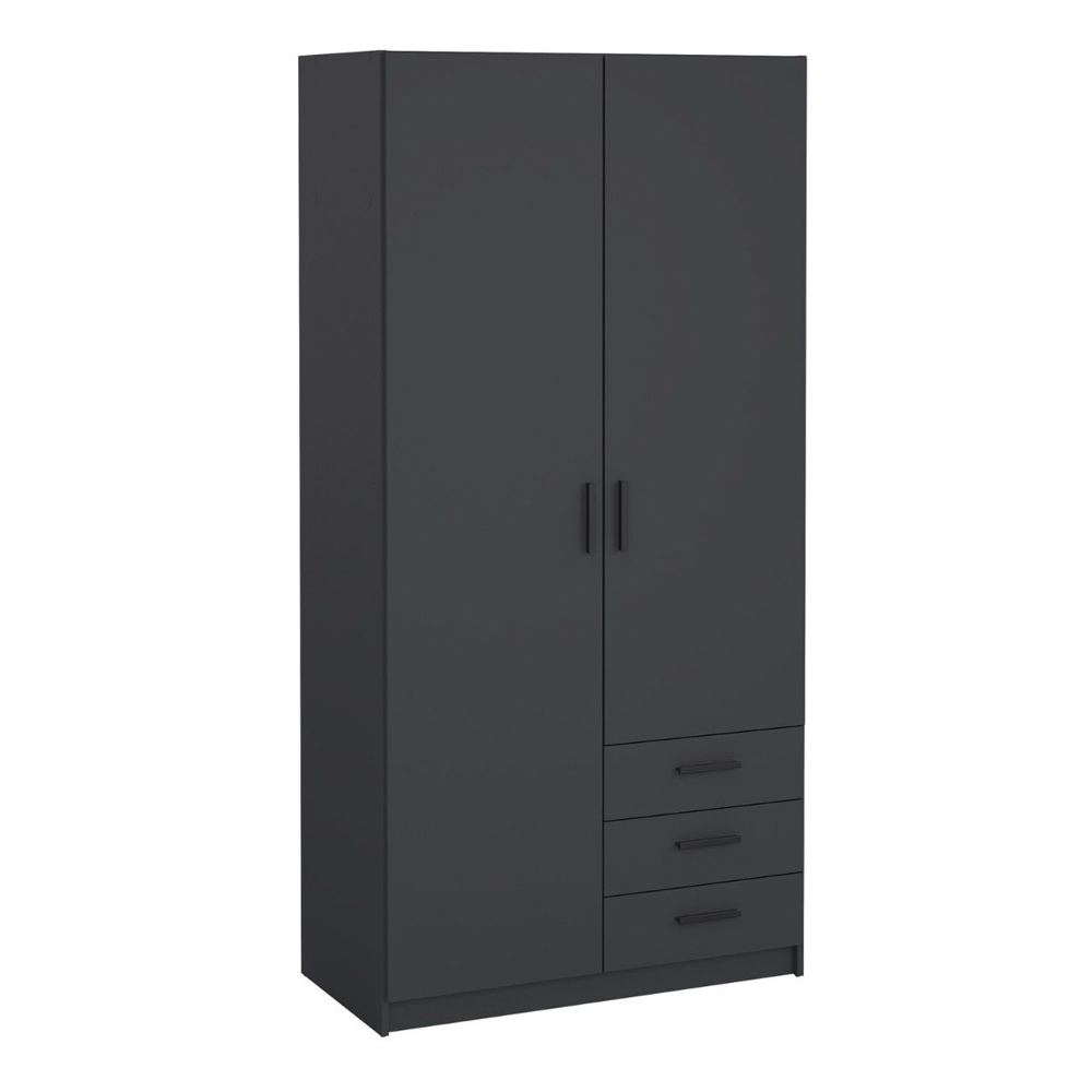 Savoy Wooden Wardrobe with 2 Doors 3 Drawers in Matt Grey