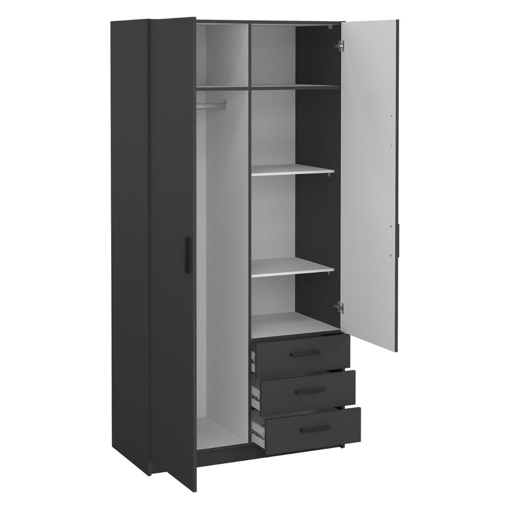 Savoy Wooden Wardrobe with 2 Doors 3 Drawers in Matt Grey