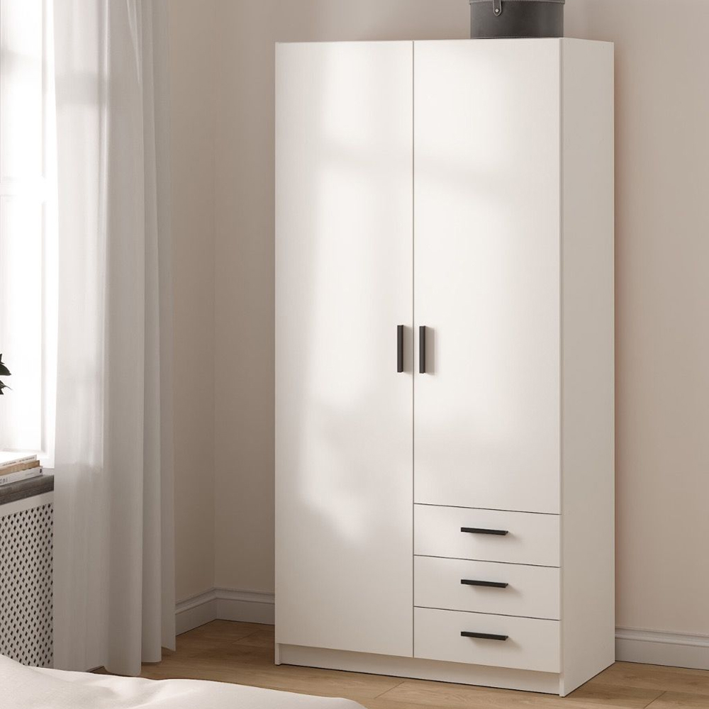 Savoy Wooden Wardrobe with 2 Doors 3 Drawers in White