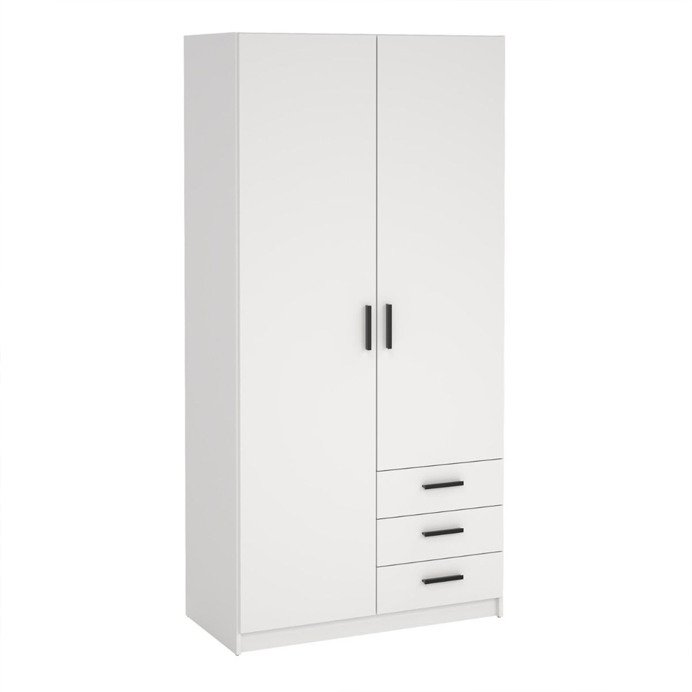 Savoy Wooden Wardrobe with 2 Doors 3 Drawers in White